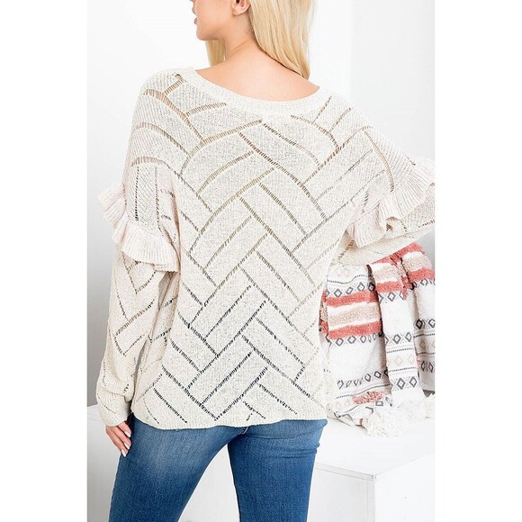 Boho Causal Women's Sweatshirt Beige Solid Oversize Size S/M Trendy Factory Pl - Picture 3 of 3